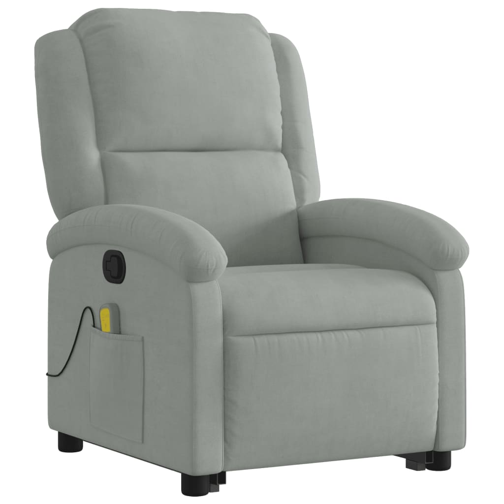 Lift Massage Recliner Chair Light Gray Velvet