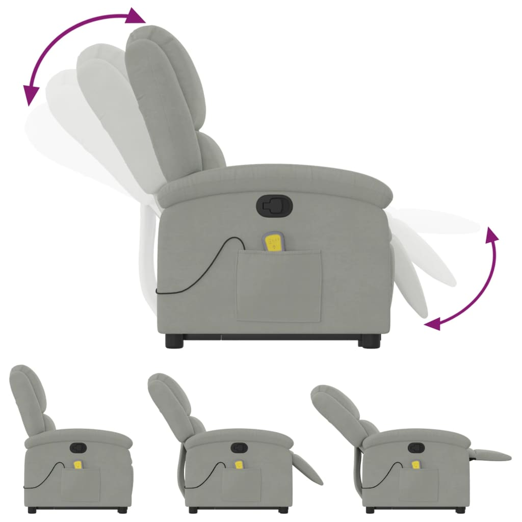 Lift Massage Recliner Chair Light Gray Velvet