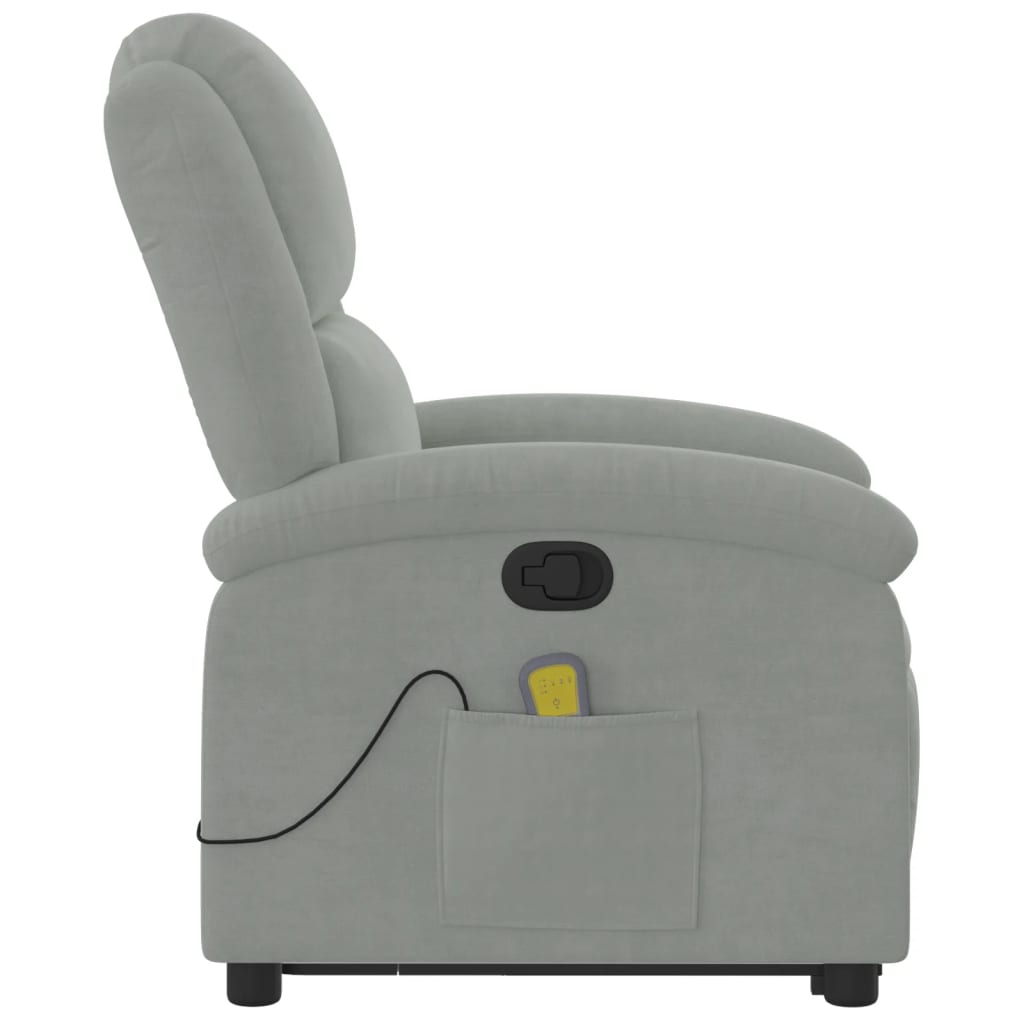 Lift Massage Recliner Chair Light Gray Velvet