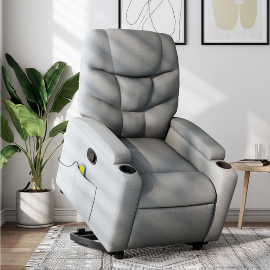 Lift Massage Recliner Chair Light Gray Fabric