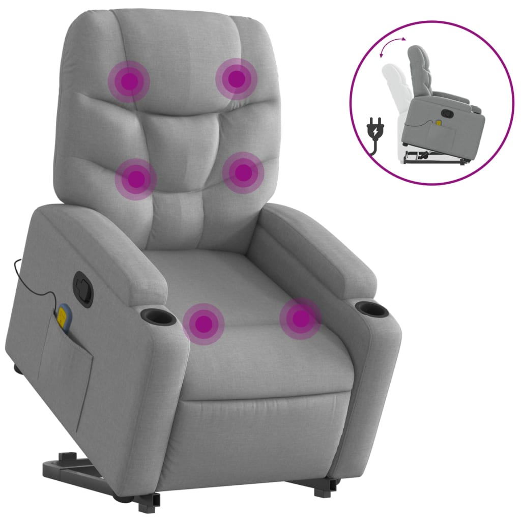 Lift Massage Recliner Chair Light Gray Fabric