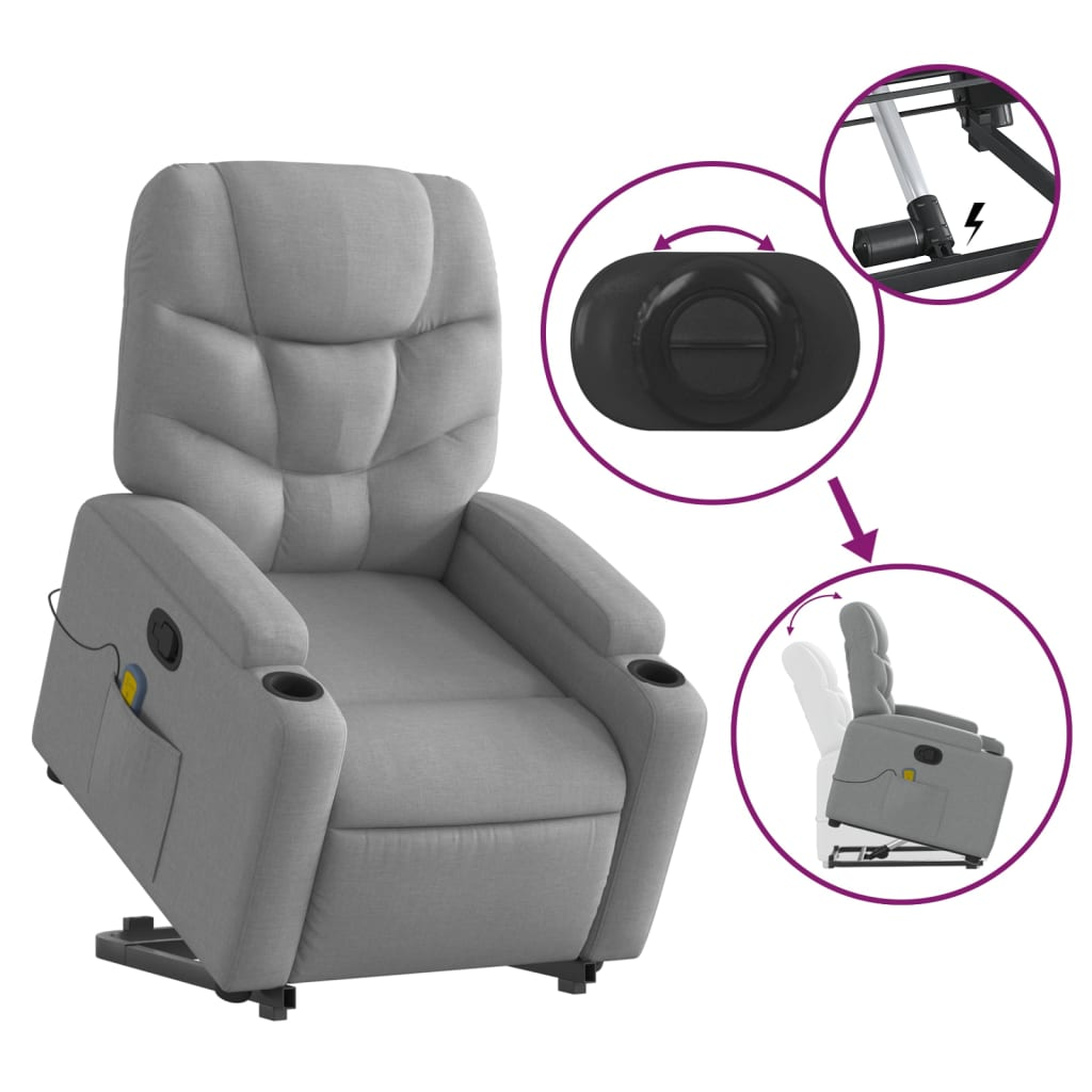 Lift Massage Recliner Chair Light Gray Fabric