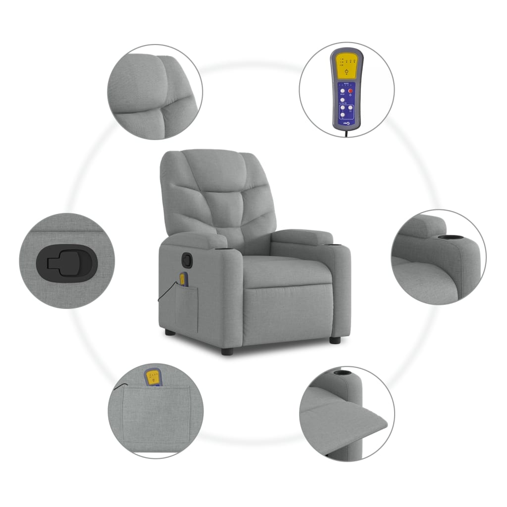 Lift Massage Recliner Chair Light Gray Fabric