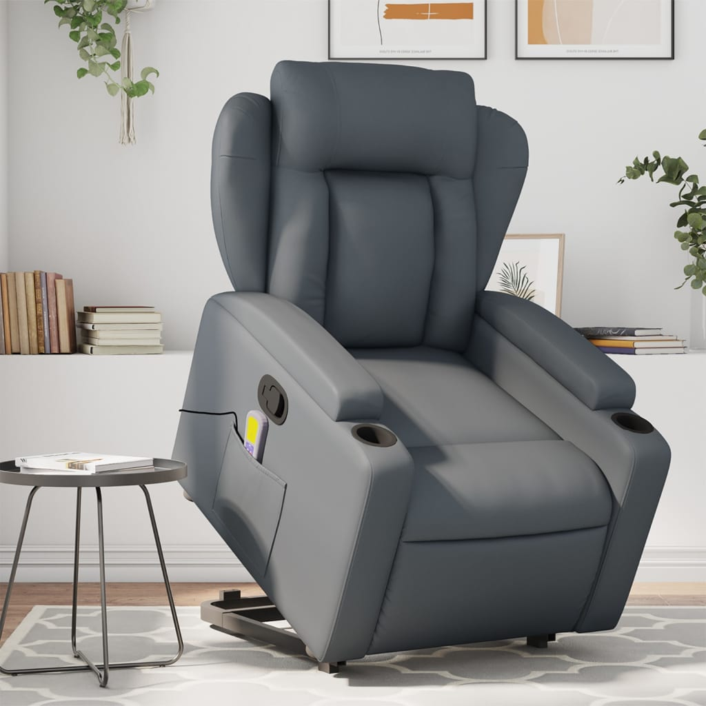 Lift Massage Recliner Chair Gray Faux Leather