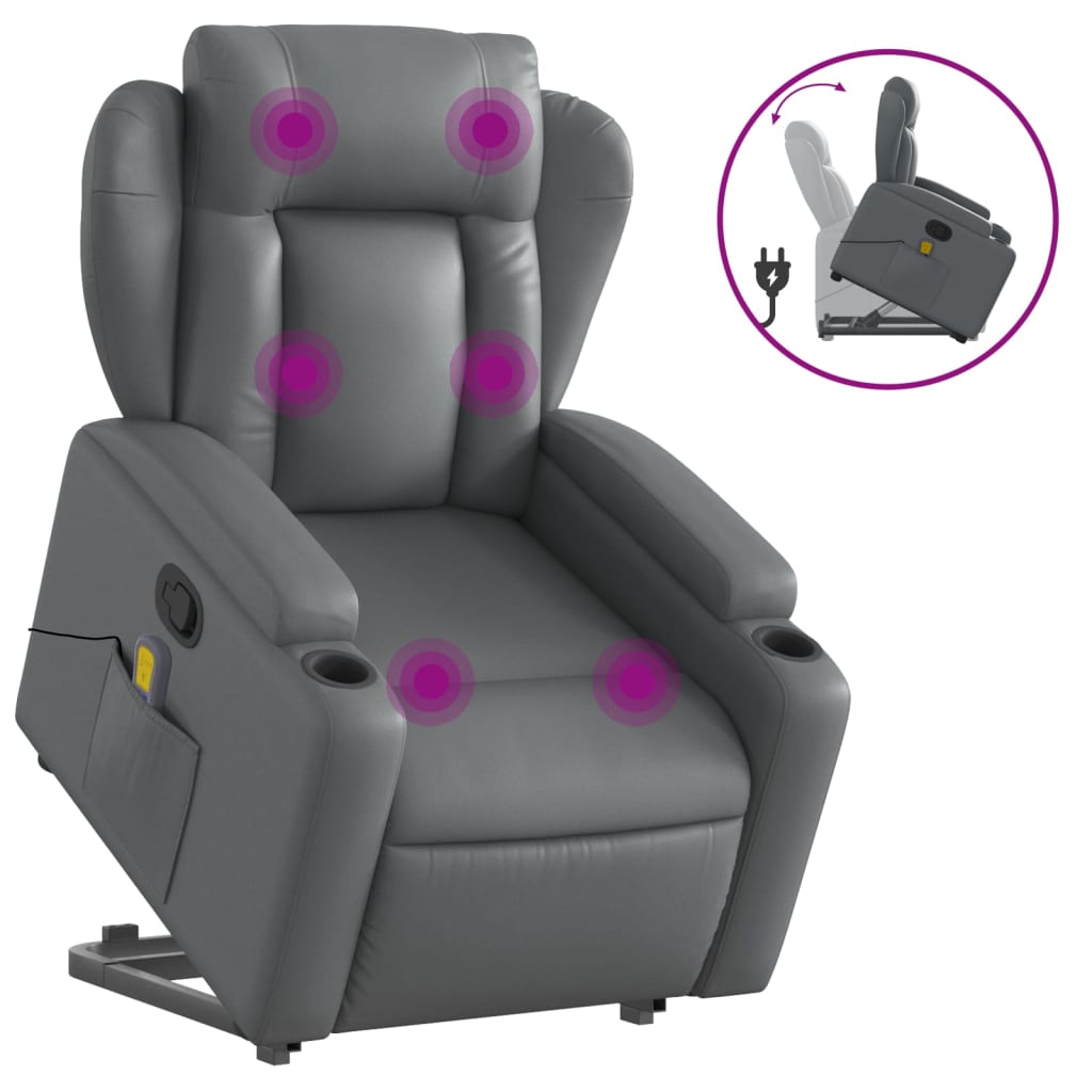 Lift Massage Recliner Chair Gray Faux Leather