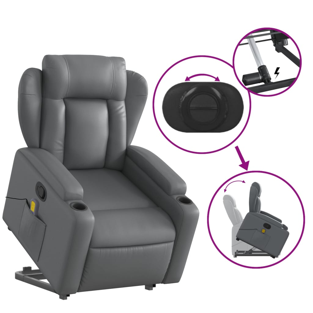 Lift Massage Recliner Chair Gray Faux Leather