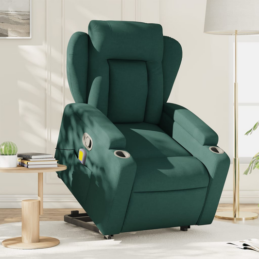 Stand up Massage Recliner Chair Dark Green Fabric