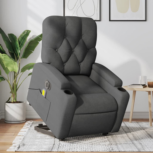 Electric Stand up Massage Recliner Chair Dark Gray Fabric