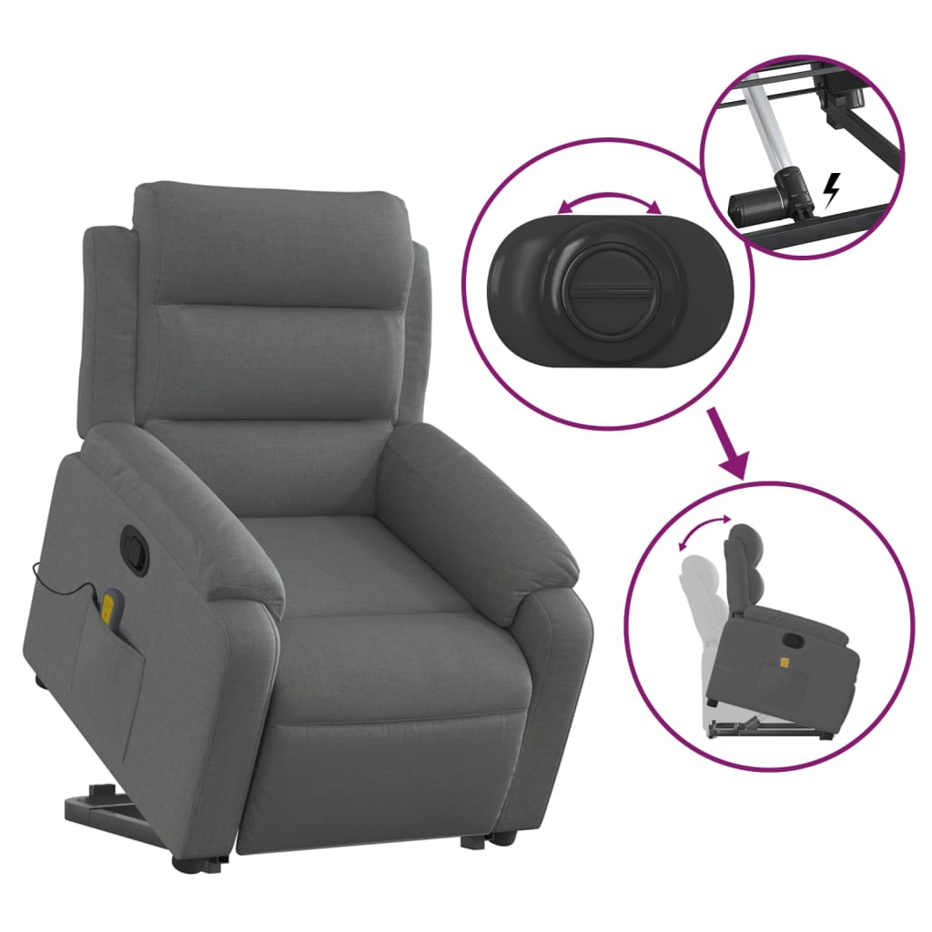 Stand up Massage Recliner Chair Dark Gray Fabric