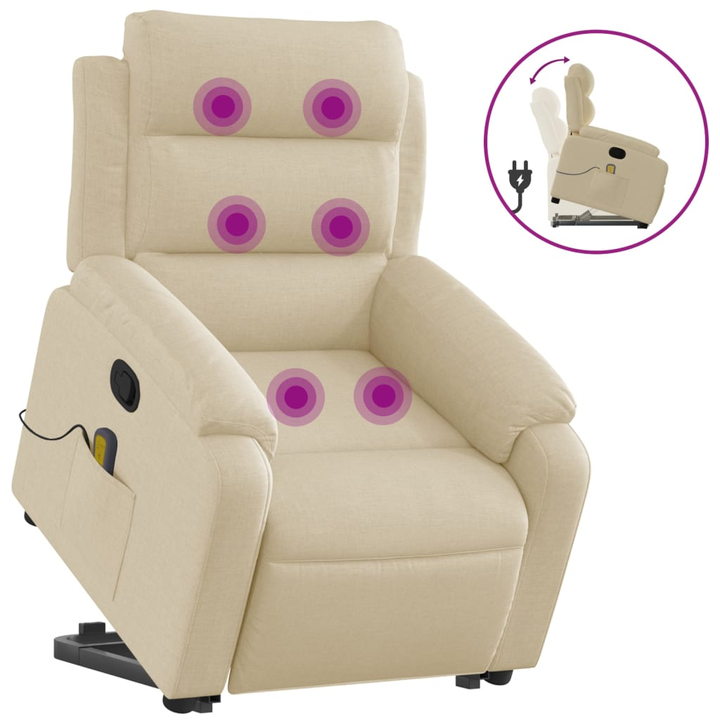 Lift Massage Recliner Chair Cream Fabric