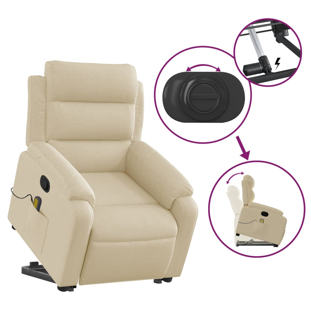 Lift Massage Recliner Chair Cream Fabric