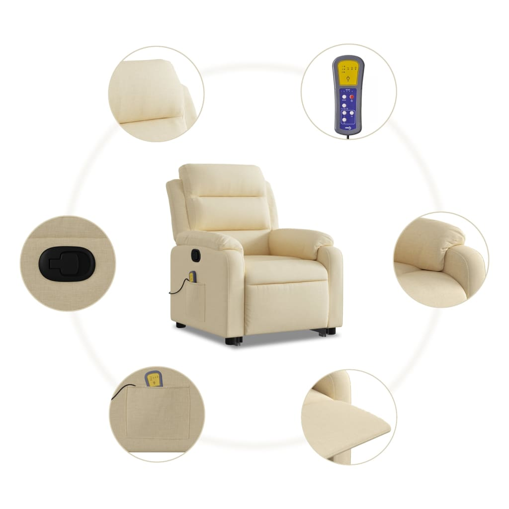 Lift Massage Recliner Chair Cream Fabric