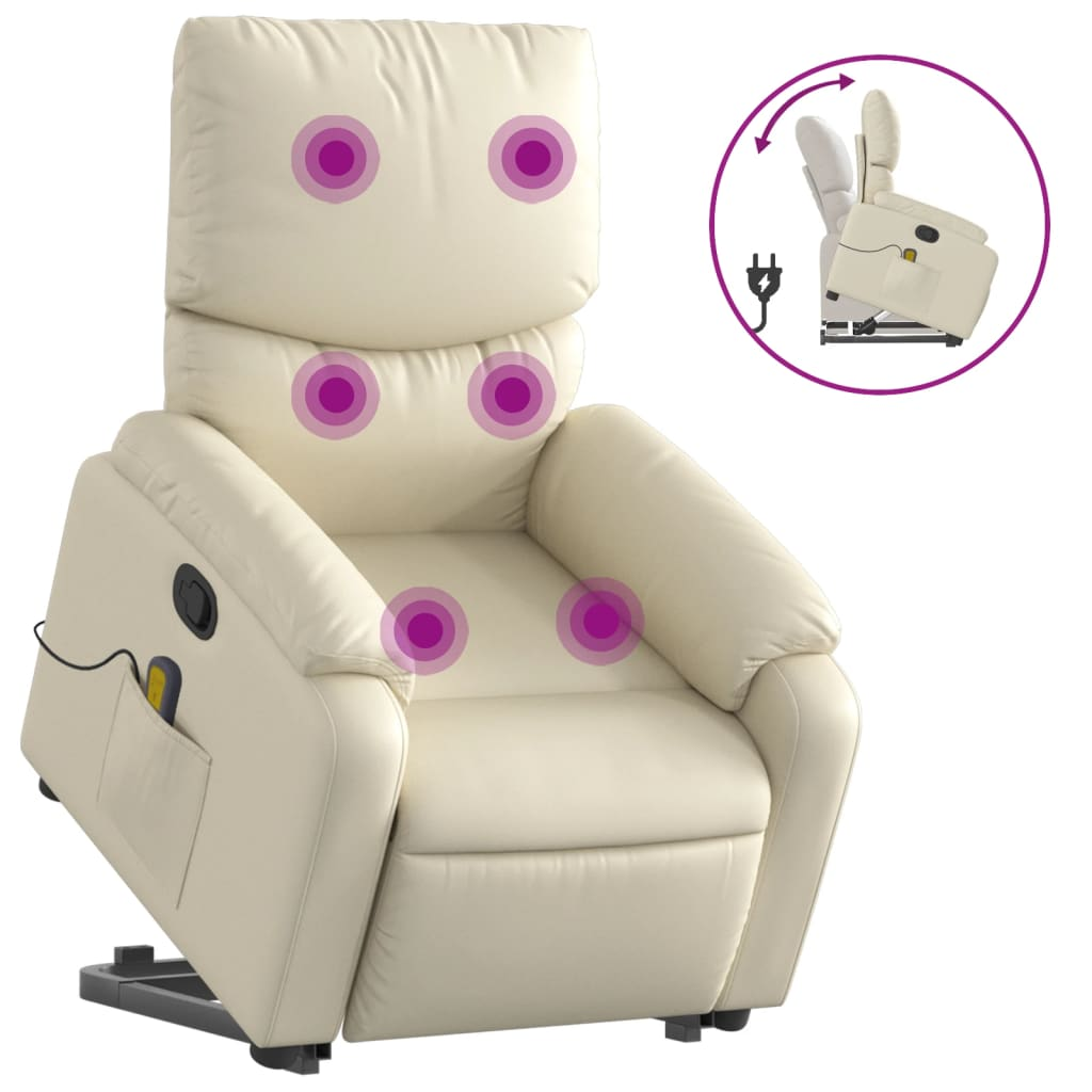 Stand up Massage Recliner Chair Cream Faux Leather