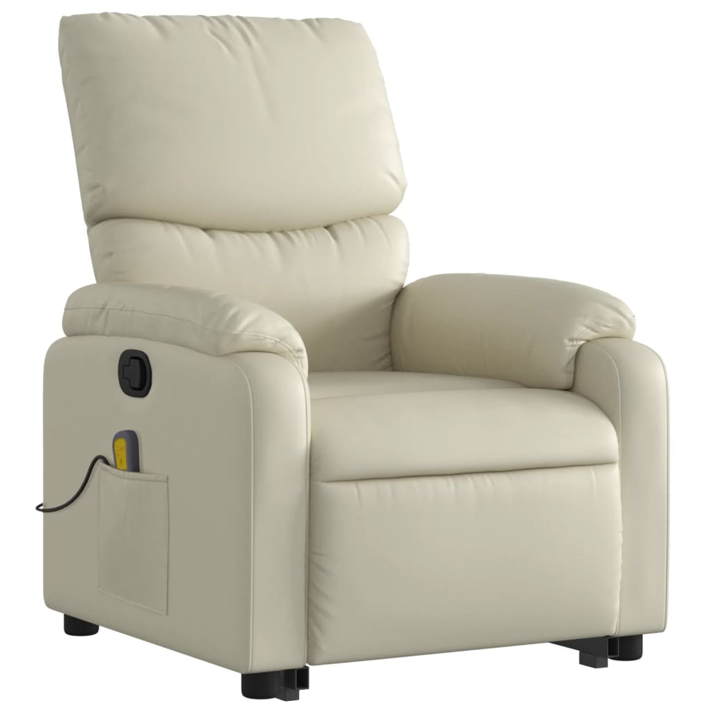 Stand up Massage Recliner Chair Cream Faux Leather