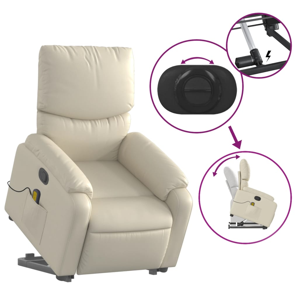 Stand up Massage Recliner Chair Cream Faux Leather