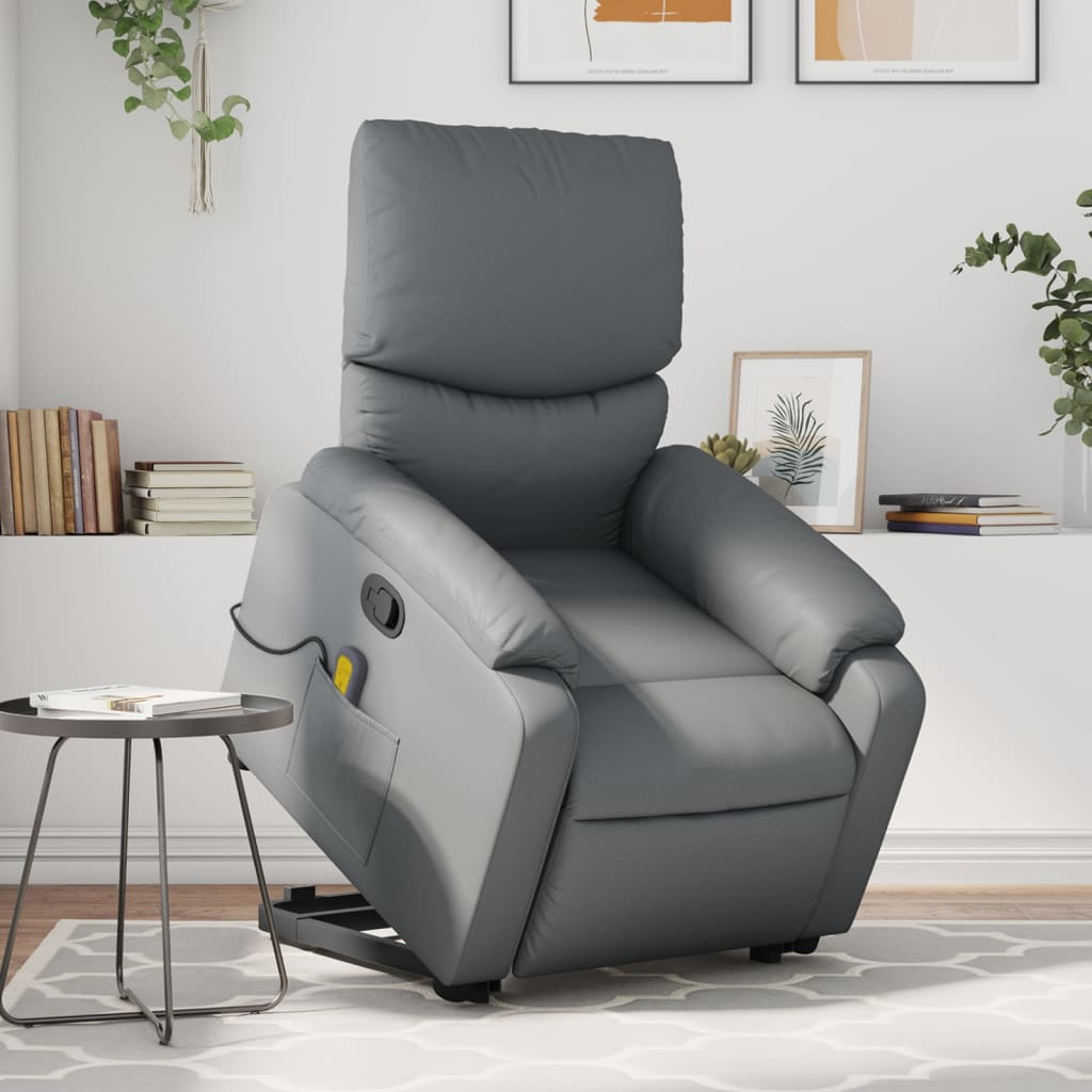 Stand up Massage Recliner Chair Gray Faux Leather