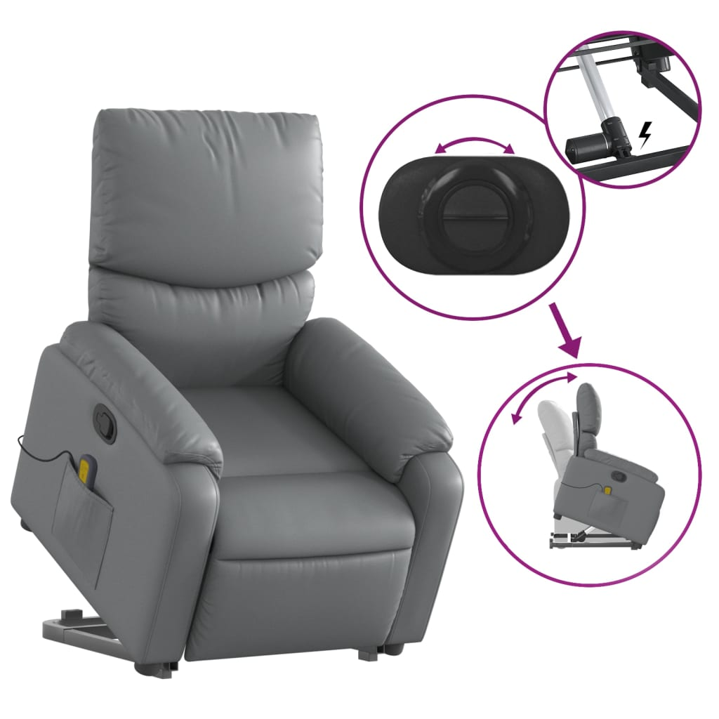 Stand up Massage Recliner Chair Gray Faux Leather