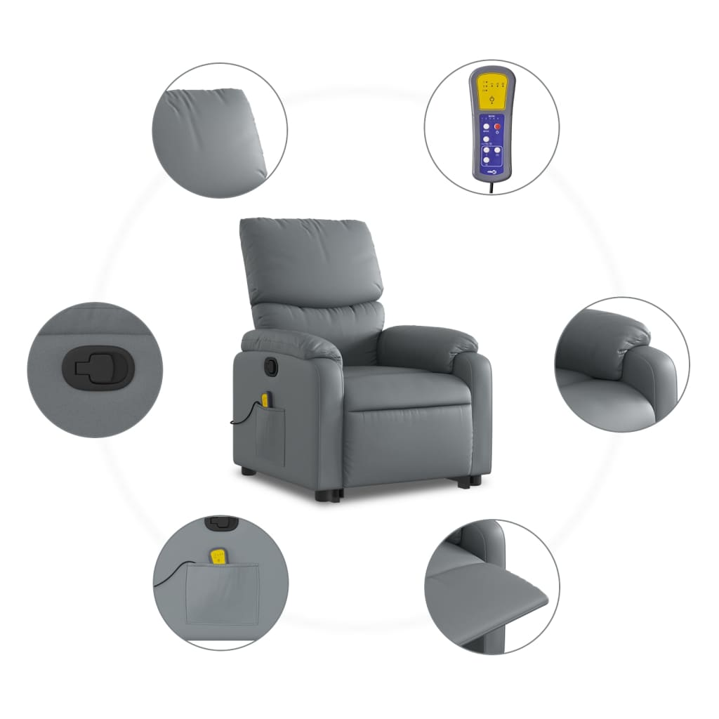 Stand up Massage Recliner Chair Gray Faux Leather