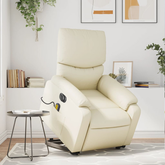 Electric Stand up Massage Recliner Chair Cream Faux Leather