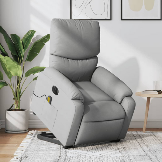 Electric Lift Massage Recliner Chair Light Gray Fabric