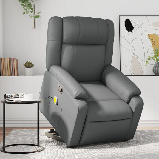 Stand up Massage Recliner Chair Gray Faux Leather