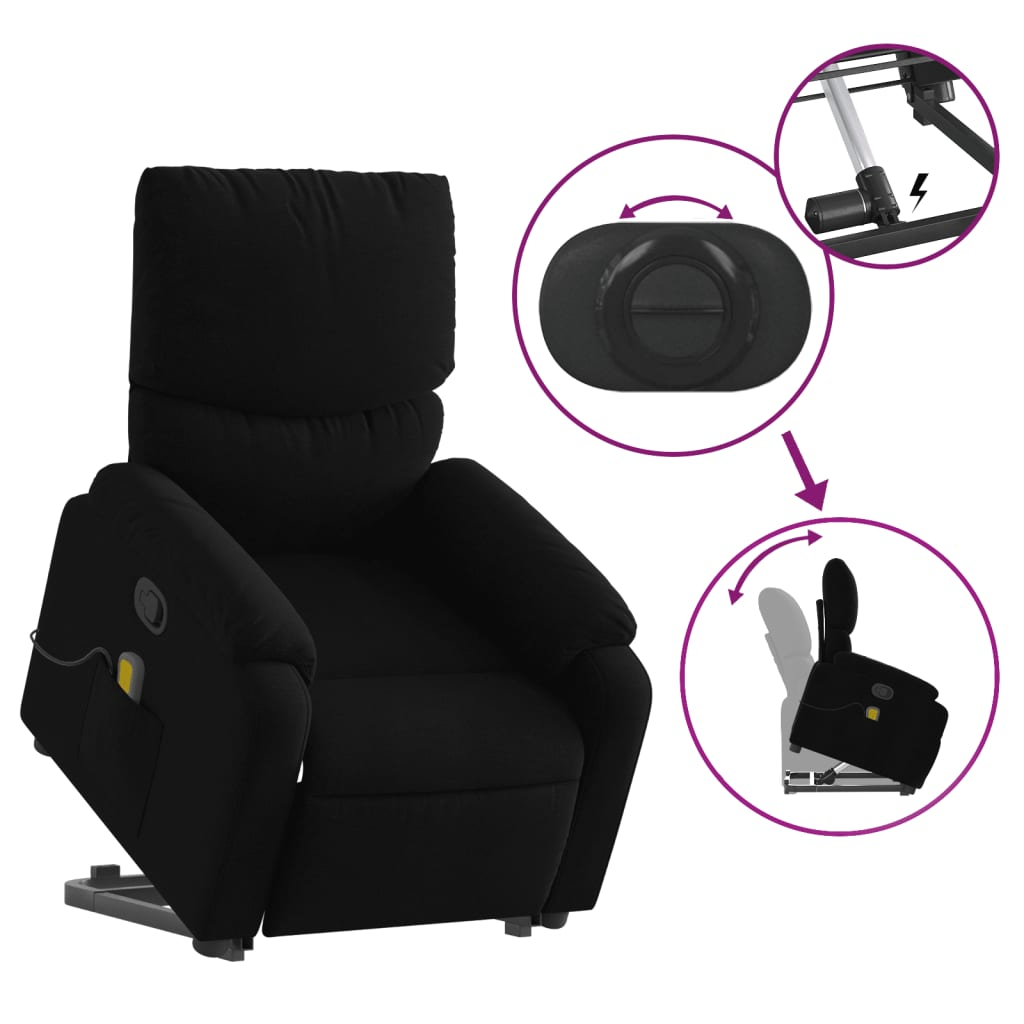 Lift Massage Recliner Chair Black Fabric