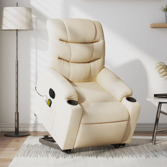 Electric Lift Massage Recliner Chair Cream Fabric