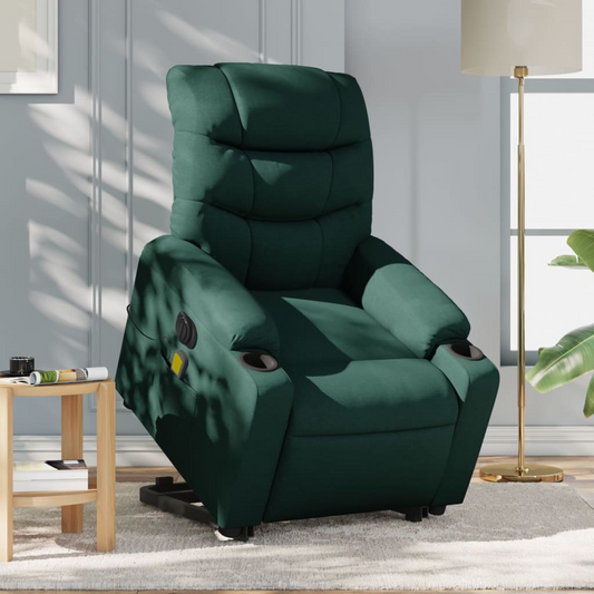 Electric Stand up Massage Recliner Chair Dark Green Fabric