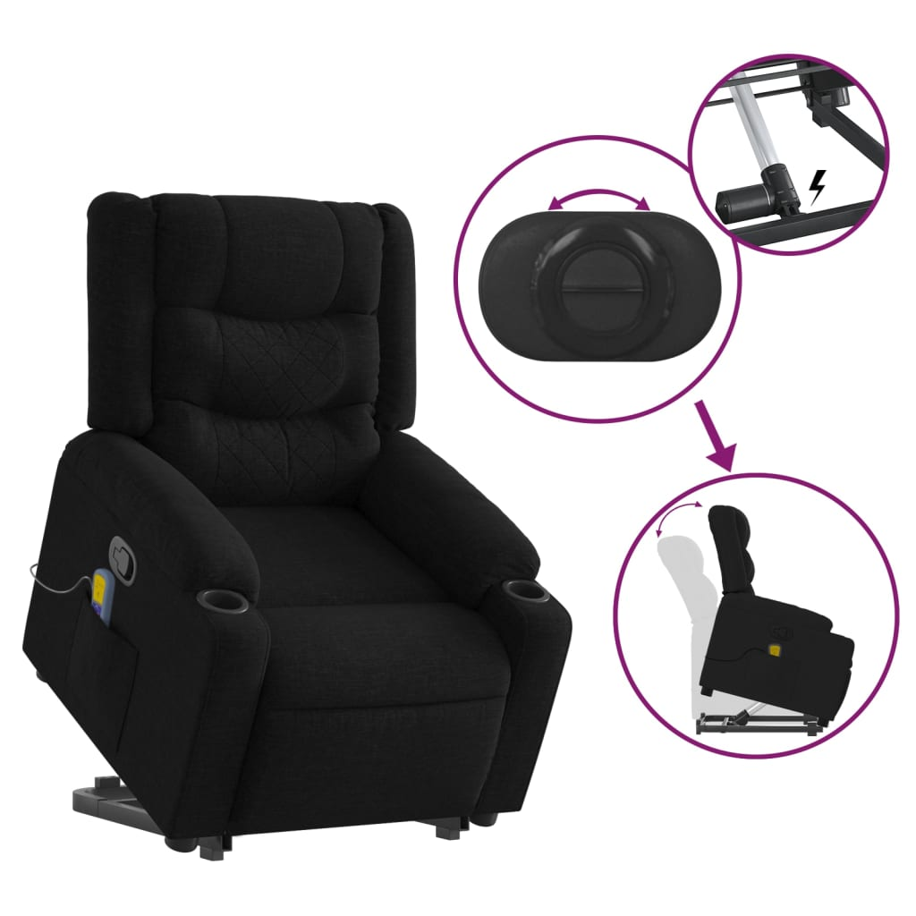 Stand up Massage Recliner Chair Black Fabric