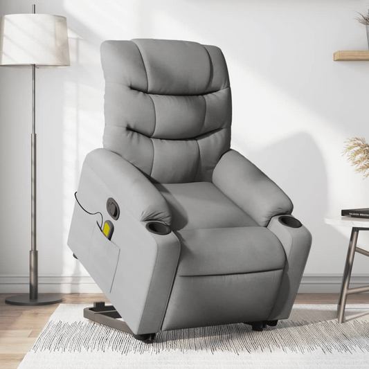 Stand up Massage Recliner Chair Light Gray Fabric