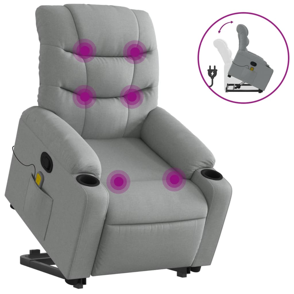 Stand up Massage Recliner Chair Light Gray Fabric