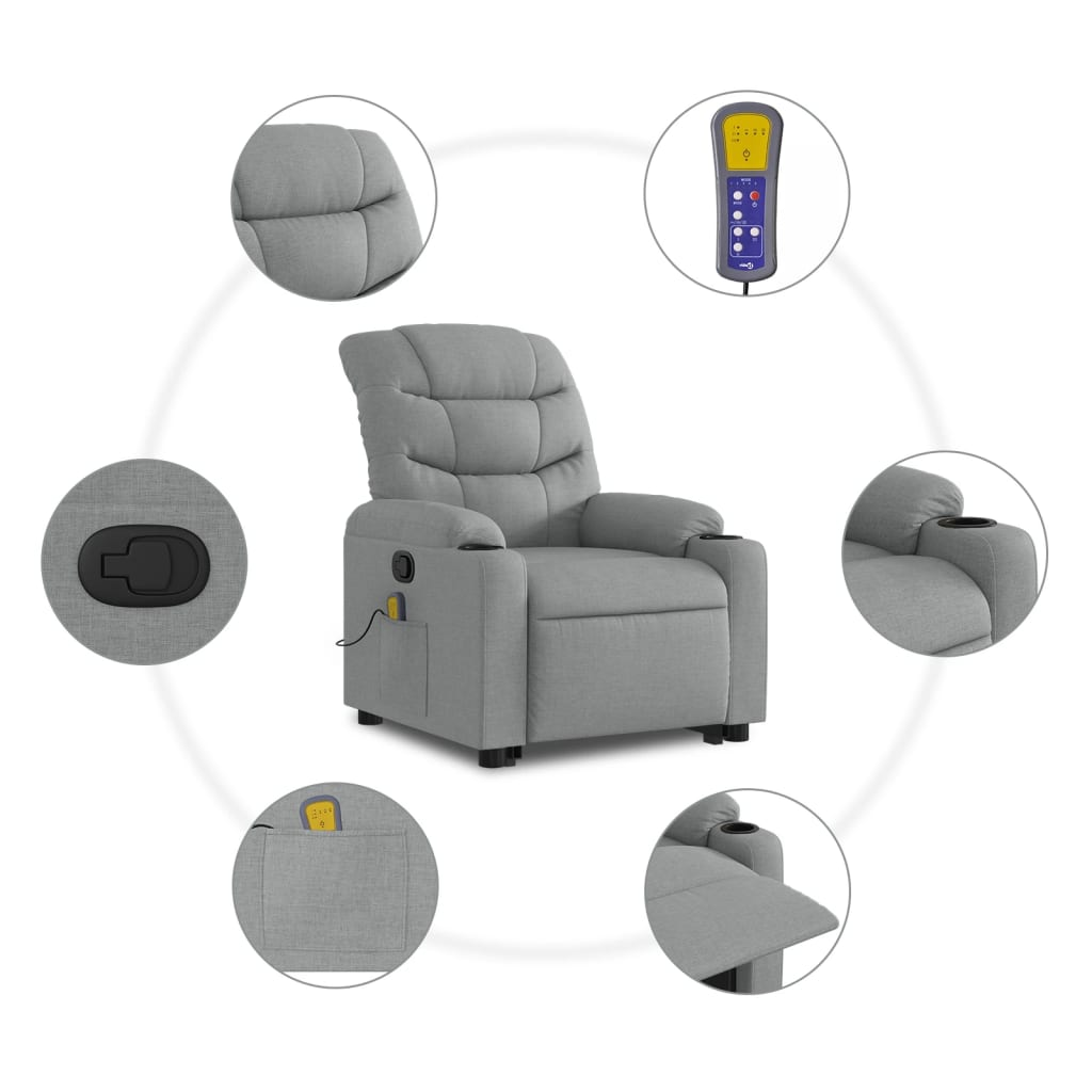 Stand up Massage Recliner Chair Light Gray Fabric