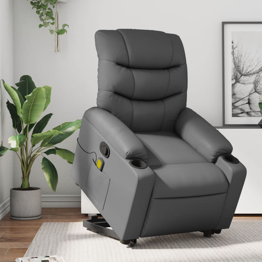 Lift Massage Recliner Chair Gray Faux Leather