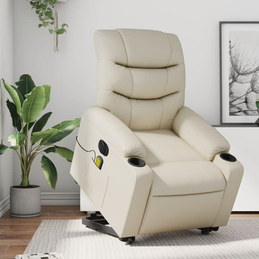 Electric Lift Massage Recliner Chair Cream Faux Leather