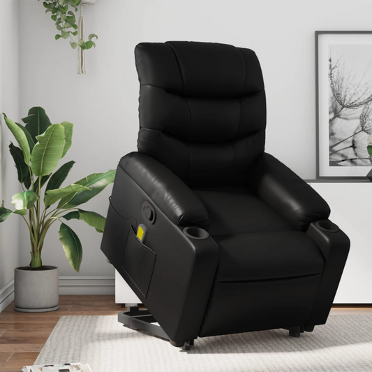 Stand up Massage Recliner Chair Black Faux Leather