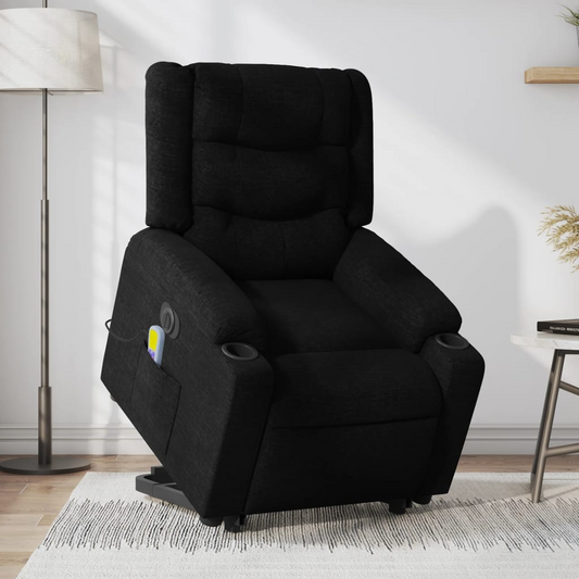 Electric Stand up Massage Recliner Chair Black Fabric