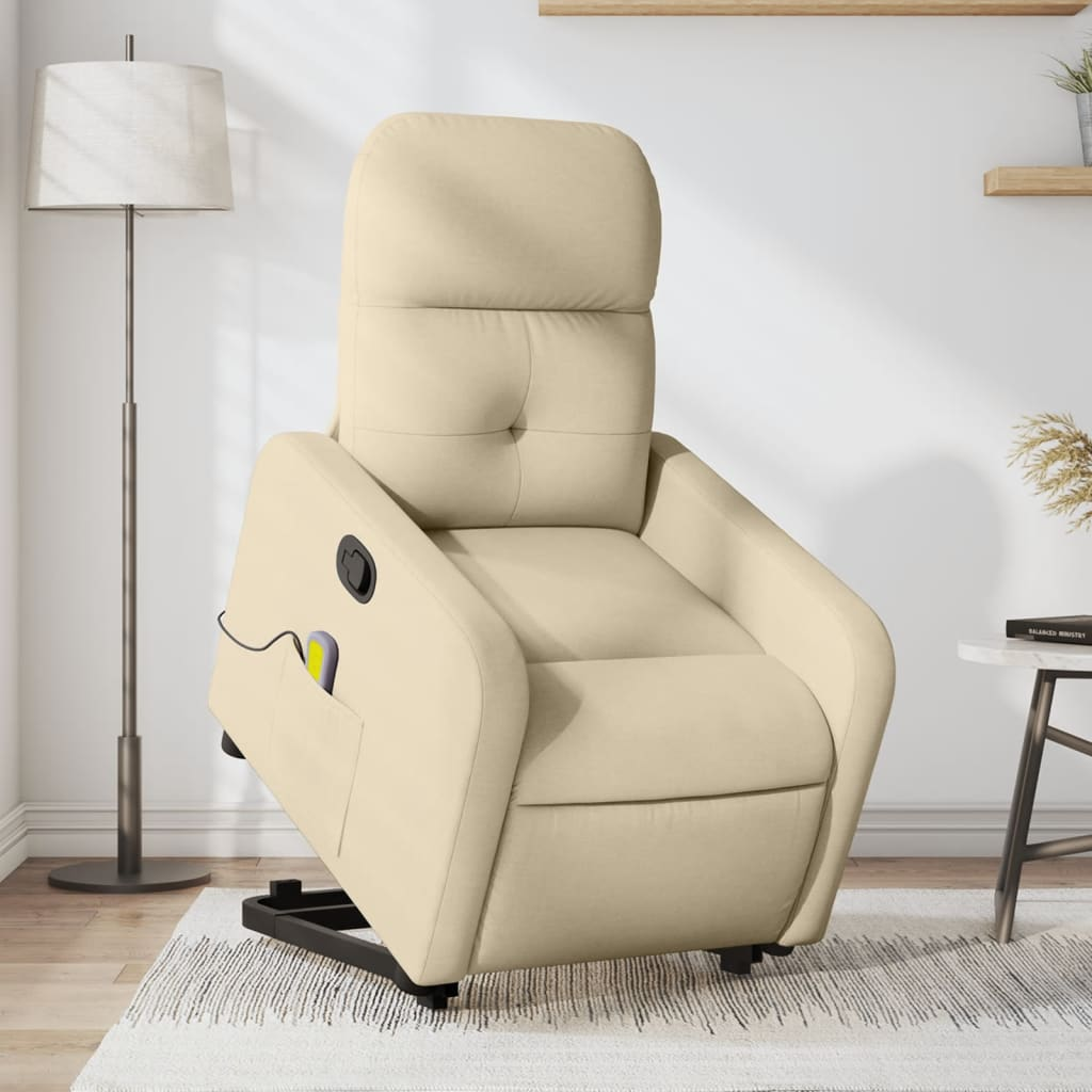 Lift Massage Recliner Chair Cream Fabric