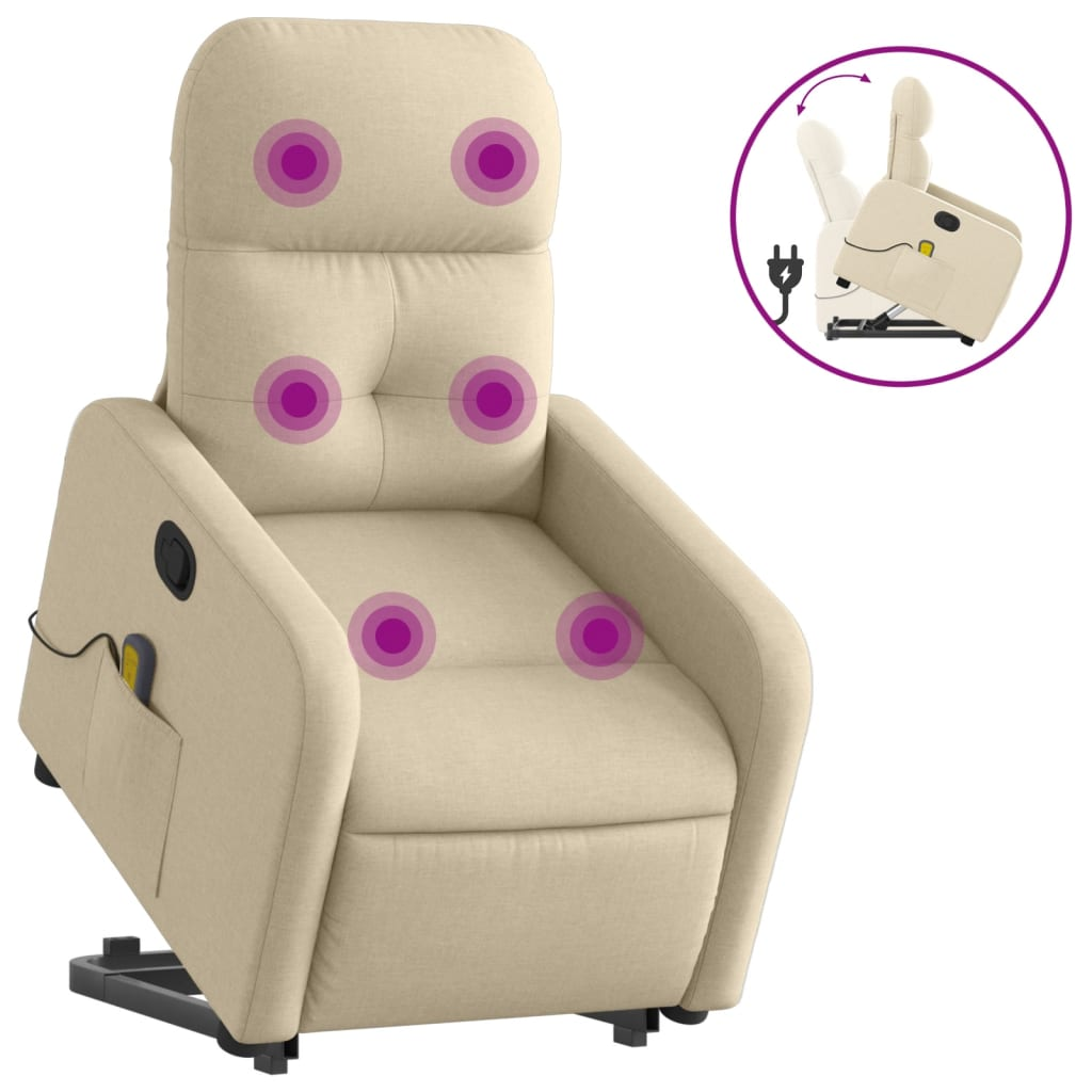 Lift Massage Recliner Chair Cream Fabric