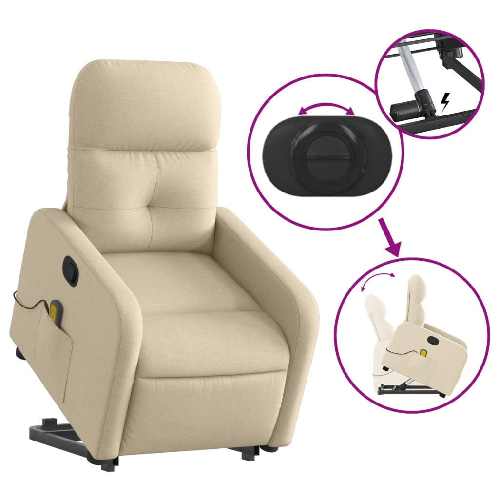 Lift Massage Recliner Chair Cream Fabric