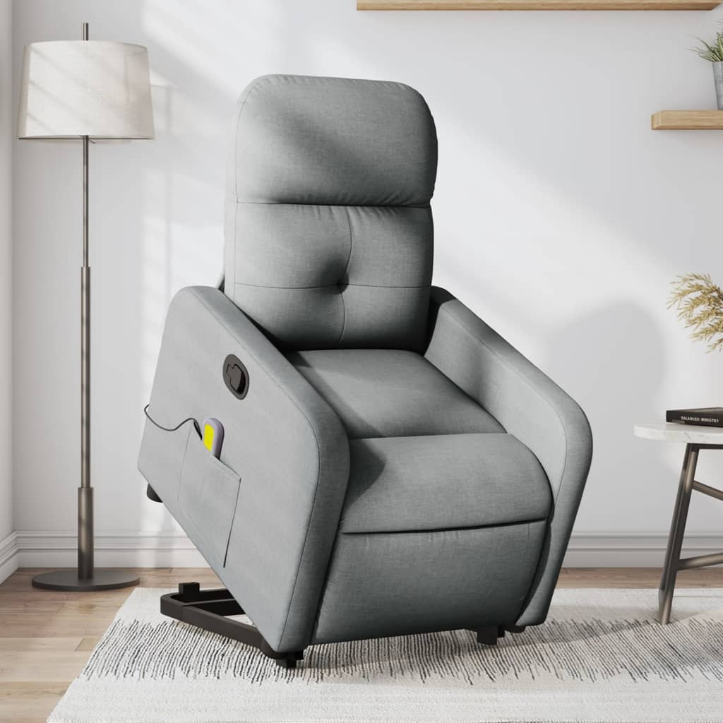 Lift Massage Recliner Chair Light Gray Fabric