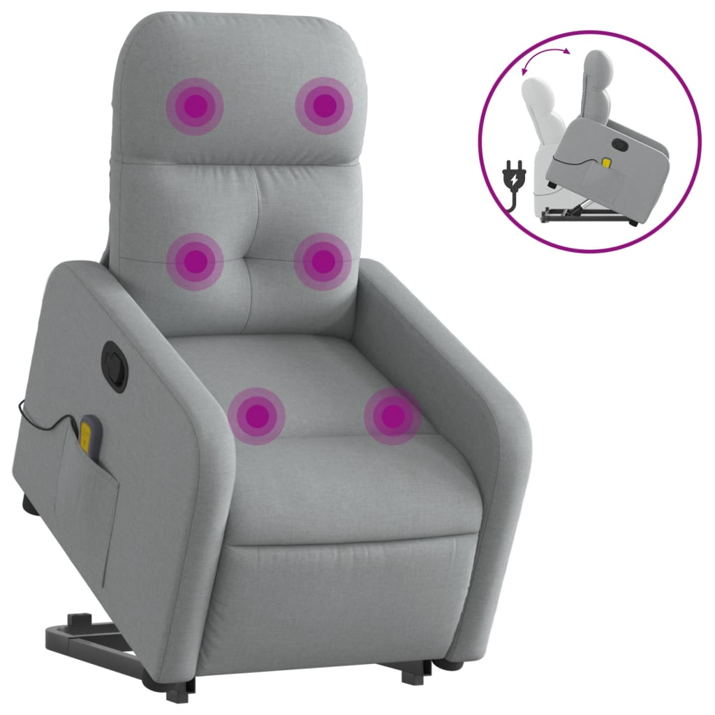 Lift Massage Recliner Chair Light Gray Fabric