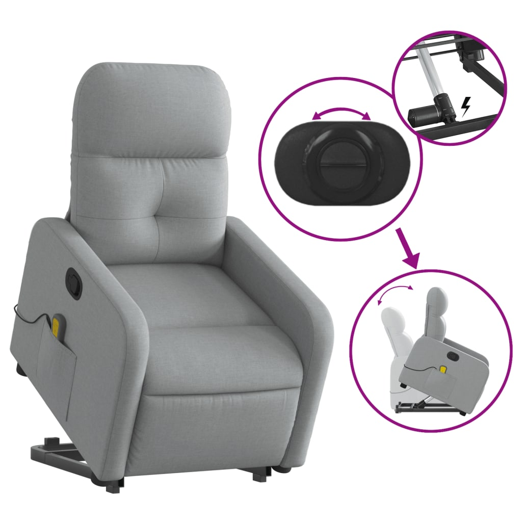 Lift Massage Recliner Chair Light Gray Fabric