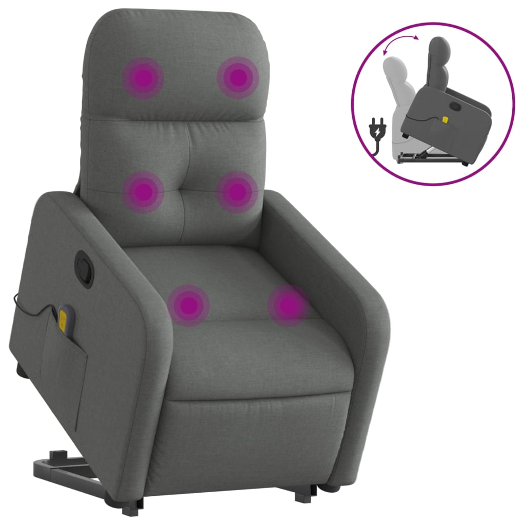 Lift Massage Recliner Chair Dark Gray Fabric