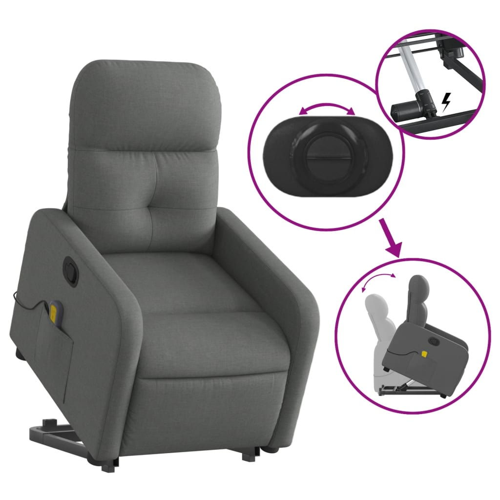 Lift Massage Recliner Chair Dark Gray Fabric