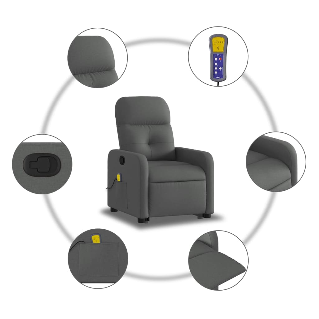 Lift Massage Recliner Chair Dark Gray Fabric