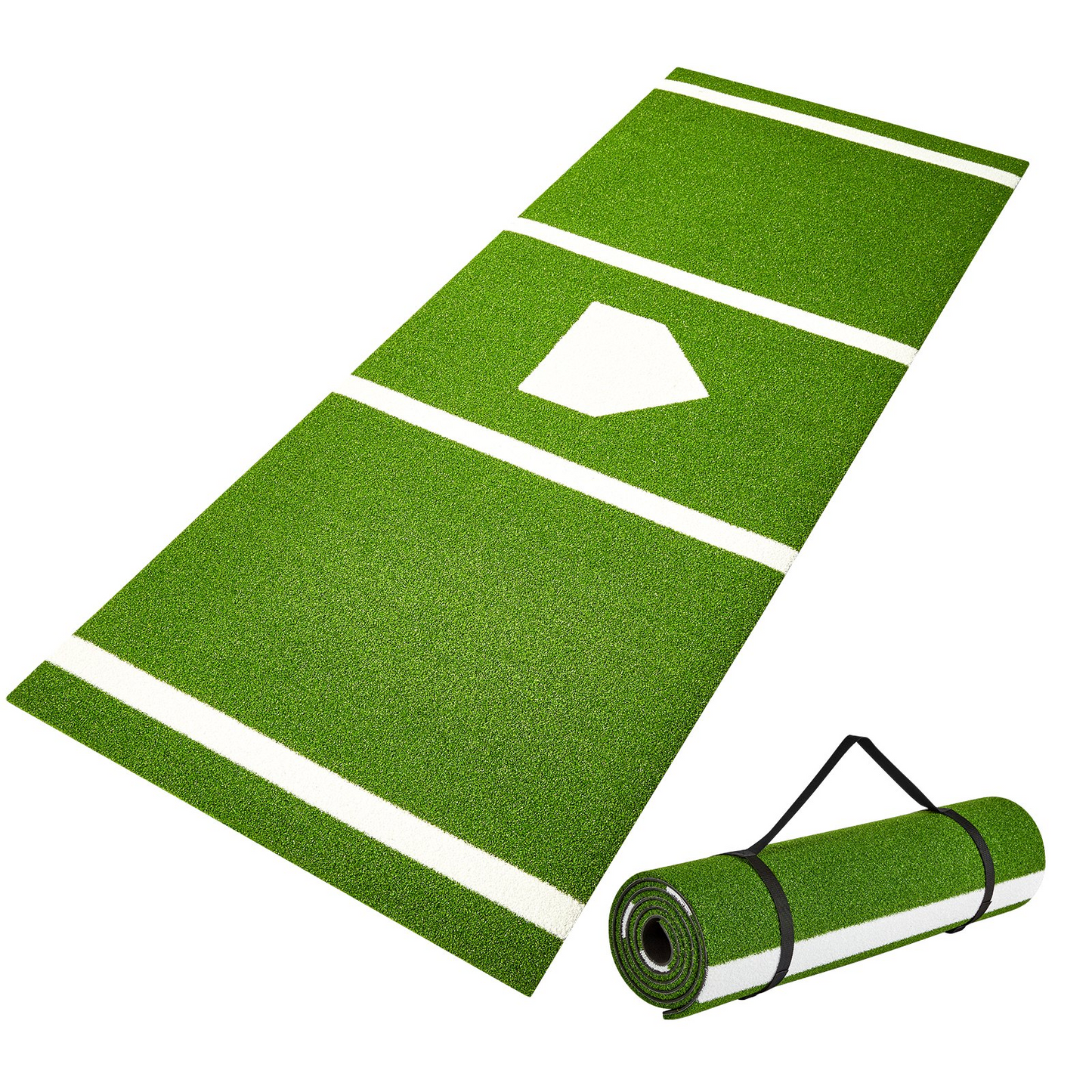 Baseball Softball Hitting Batting Mat, 10' x 3.8' Indoor/Outdoor Softball Mat, Lined & Foam Backing Anti-Slip Anti-Fade Softball Training Aid, Portable Practice Mat with Tightening Rope, Green