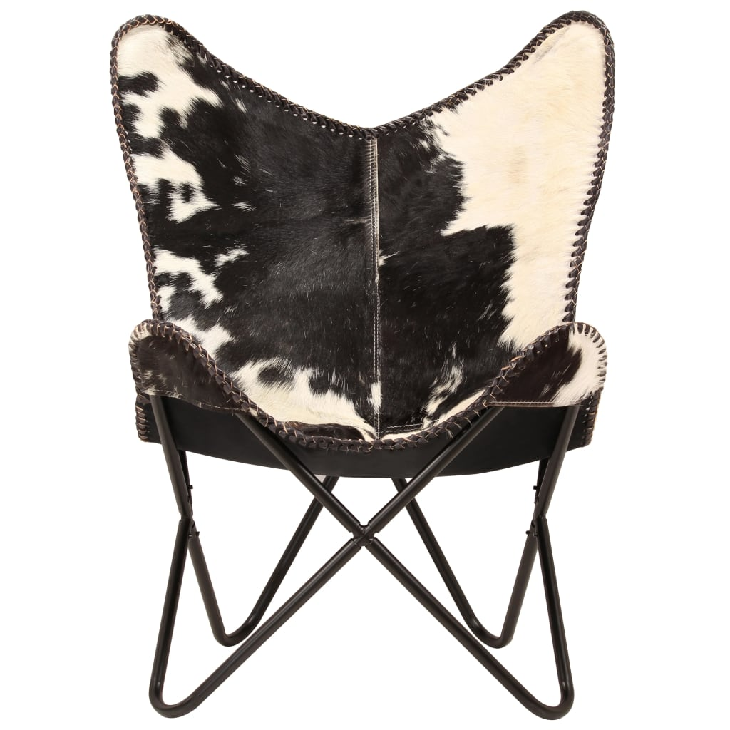 Butterfly Chair Black and White Genuine Goat Leather