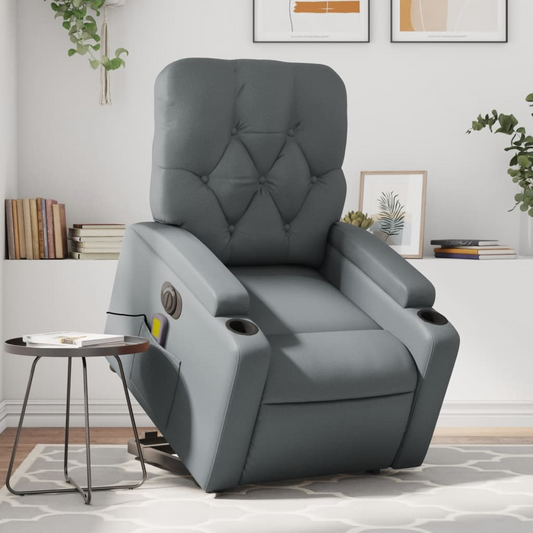 Electric Stand up Massage Recliner Chair Gray Faux Leather