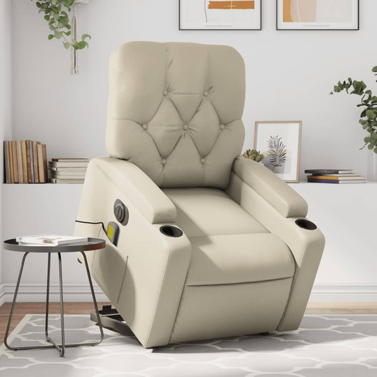 Electric Lift Massage Recliner Chair Cream Faux Leather