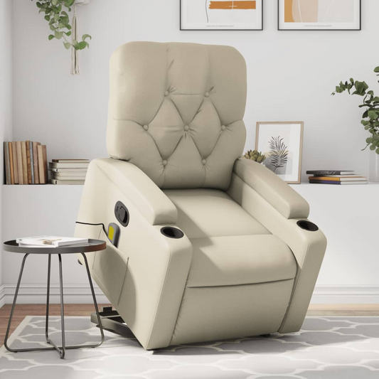 Stand up Massage Recliner Chair Cream Faux Leather